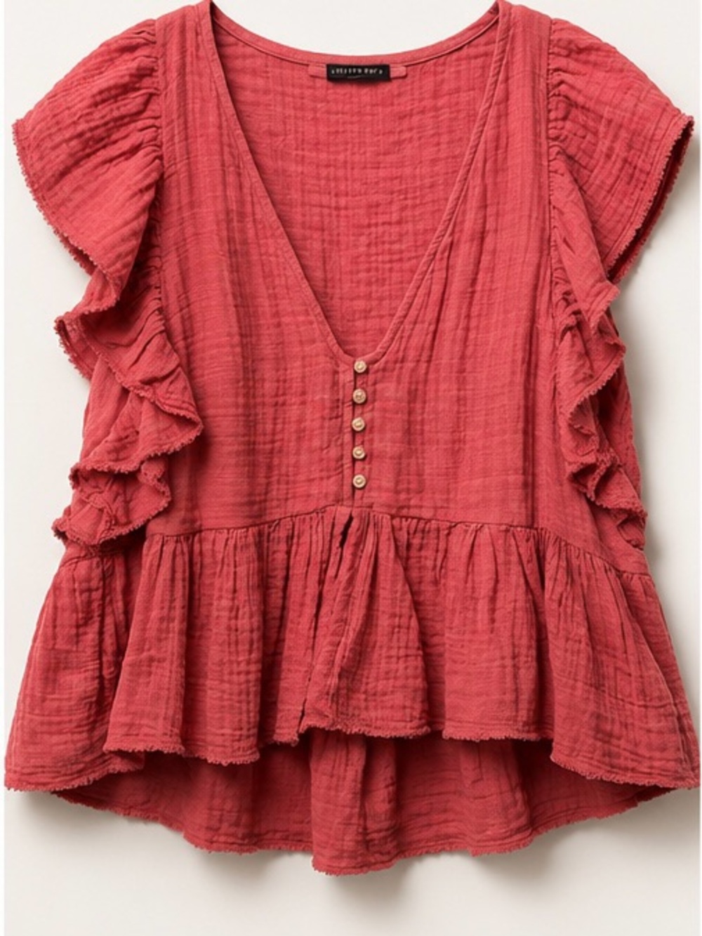 American Eagle Outfitters Coral Ruffled V-Neck Peplum Blouse